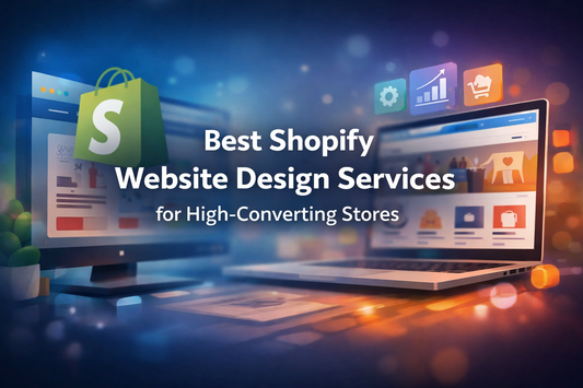 High-converting Shopify website design services banner with centred text highlighting professional ecommerce store development
