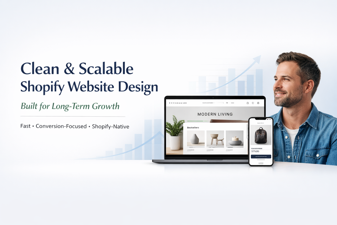 Clean and scalable Shopify website design hero banner built for long-term ecommerce growth and higher conversions