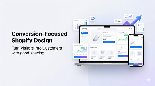 Conversion-focused Shopify design banner with dark gradient background and glowing centre, highlighting modern ecommerce optimisation and high-performance website design