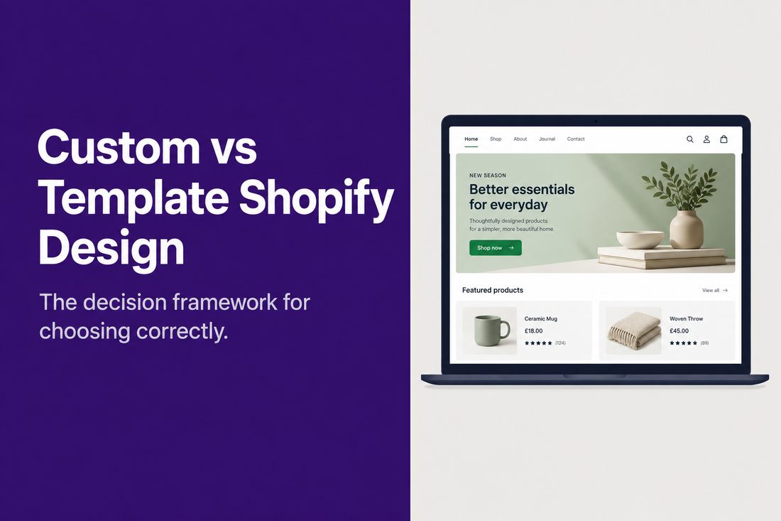 Custom vs template Shopify design - the decision framework for choosing correctly based on your store's conversion requirements, revenue, catalogue complexity, and maintenance capacity, from Savlo.