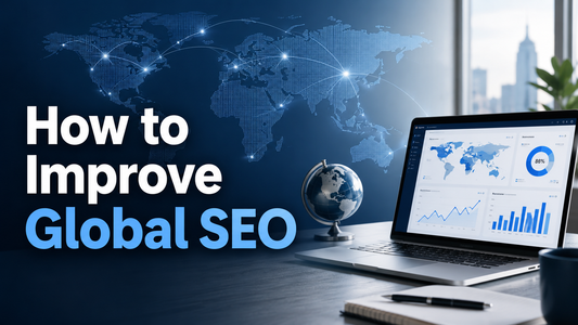 Global SEO analytics dashboard with world map and How to Improve Global SEO title