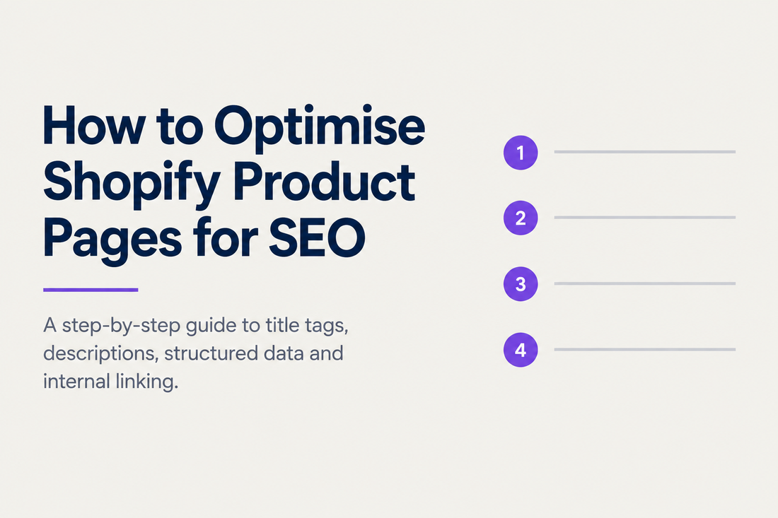 How to optimise Shopify product pages for SEO - a step-by-step guide to title tags, descriptions, structured data and internal linking, from Savlo.