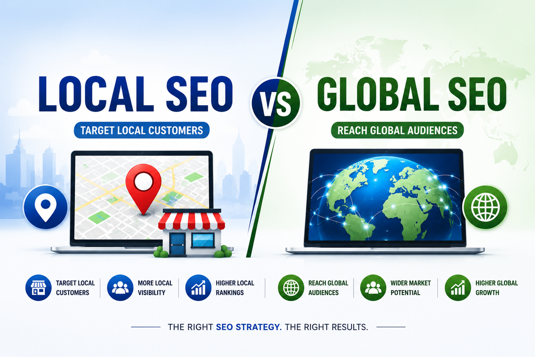 Local SEO vs global SEO strategy comparison for businesses targeting local and international customers