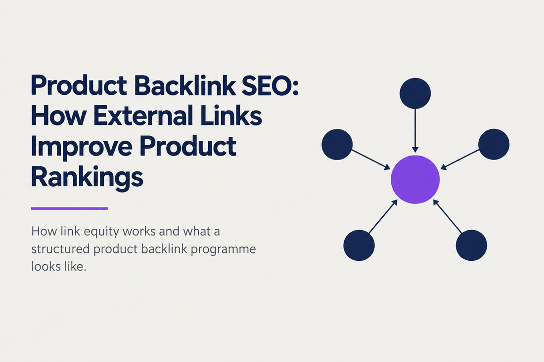 Product backlink SEO - how external links improve product rankings, what link equity is, and what a structured product backlink programme looks like, from Savlo.