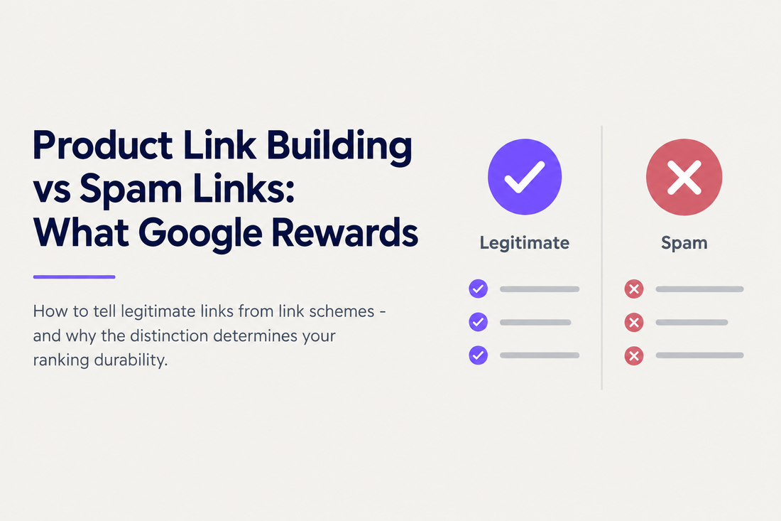 Product link building vs spam links - how to tell legitimate links from link schemes and why the distinction determines ranking durability, from Savlo.