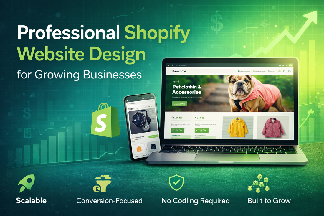 Professional Shopify website design showcasing scalable ecommerce stores for growing businesses