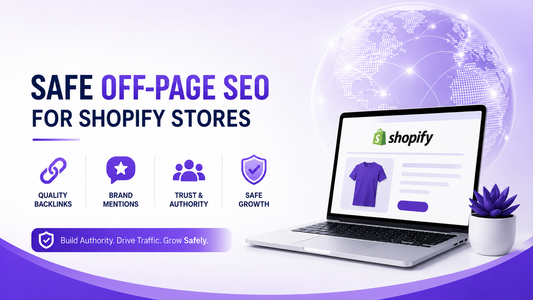 Safe off-page SEO strategies for Shopify stores with quality backlinks, brand mentions, trust and safe growth icons