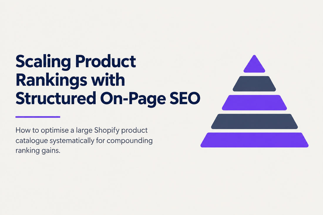 Scaling product rankings with structured on-page SEO - how to optimise a large Shopify product catalogue systematically for compounding ranking gains, from Savlo.
