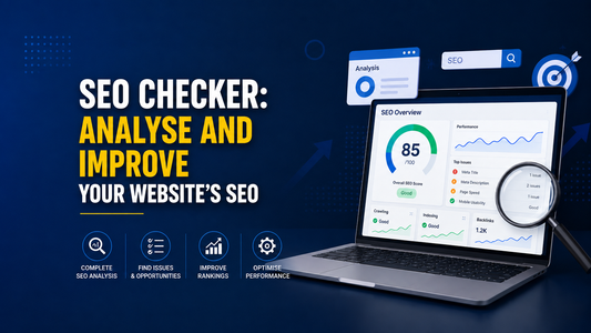 SEO checker dashboard analysing website performance, rankings, backlinks and technical issues
