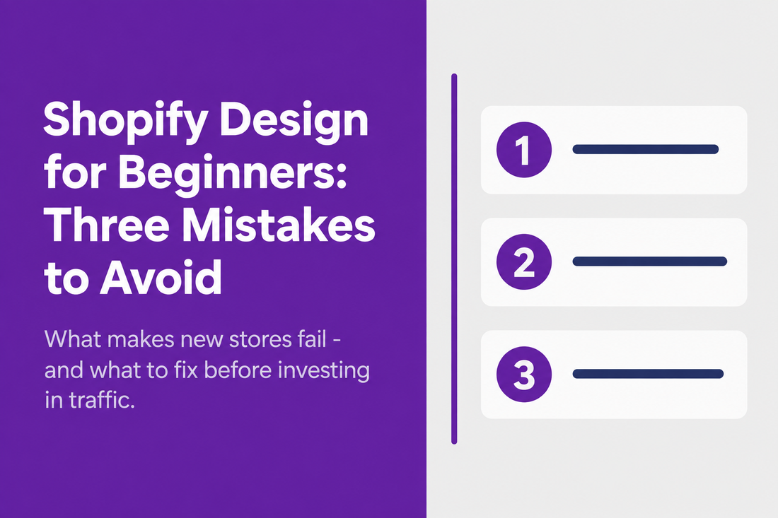 Shopify website design for beginners - the three structural mistakes that make new stores fail: building for appearance before clarity, using generic product descriptions, and launching without trust signals, from Savlo.