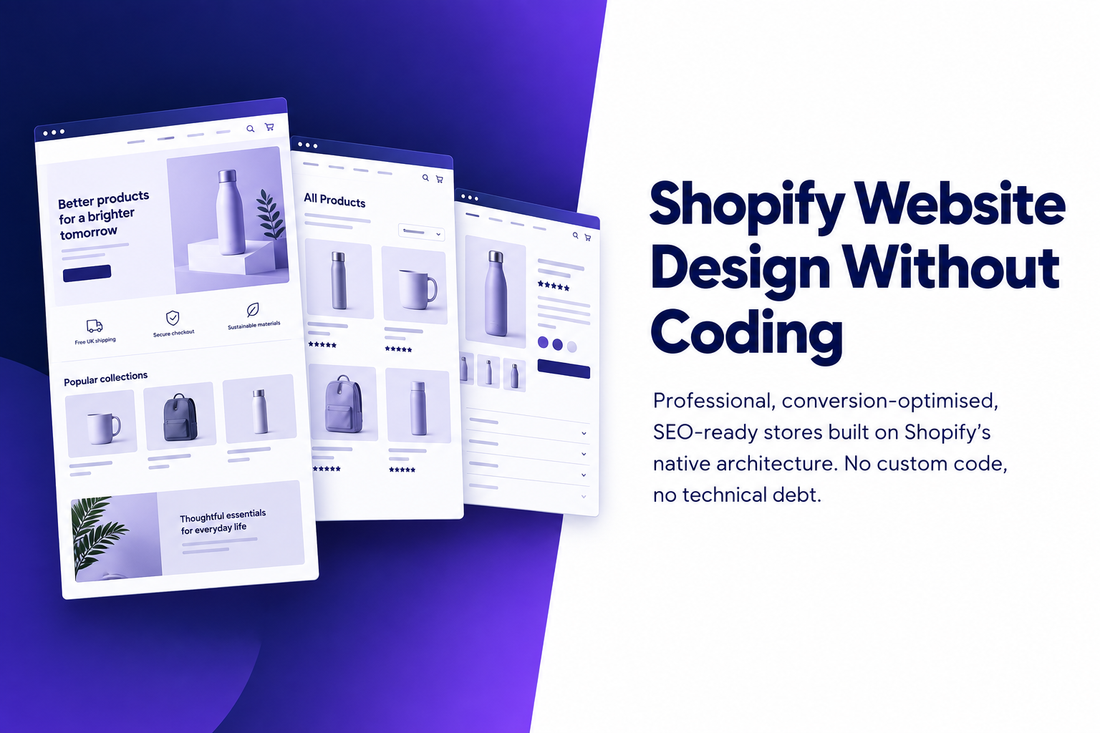 Shopify website design without coding from Savlo. Professional, conversion-optimised, SEO-ready stores built on Shopify's native architecture - no custom code, no technical debt.