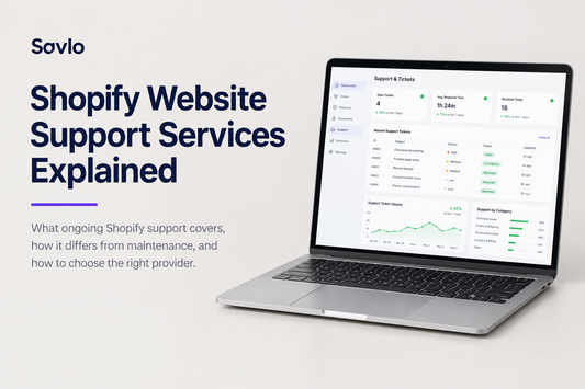Shopify website support services explained - what ongoing Shopify support covers, how it differs from maintenance, and how to choose the right provider, from Savlo.