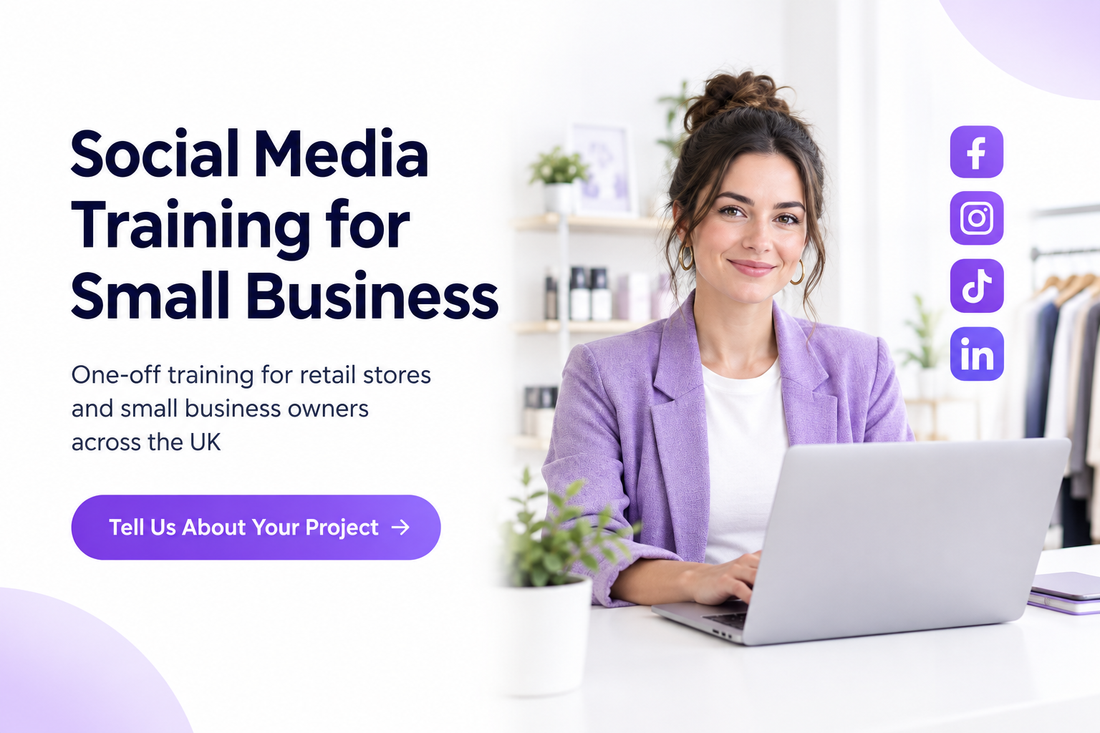 Social media training for small business owners and retail stores in the UK with Savlo — Facebook, Instagram, TikTok and LinkedIn. One-off sessions and team workshops available.