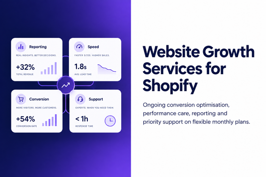 Website growth services for Shopify and business websites from Savlo. Ongoing conversion optimisation, performance care, reporting and priority support on flexible monthly plans.