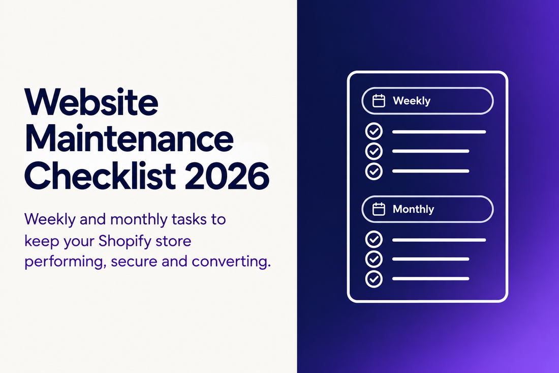 Ecommerce website maintenance checklist for 2026 - daily, weekly, monthly and quarterly tasks to keep your Shopify store performing, secure and converting, from Savlo.