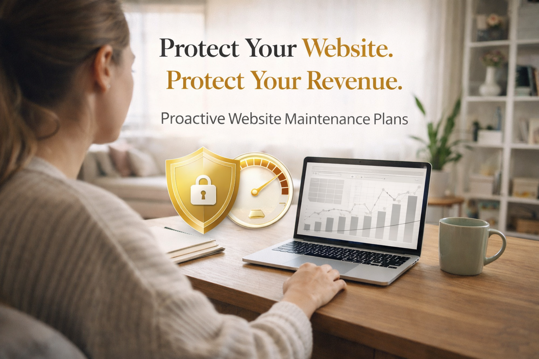 Bold website maintenance banner highlighting protection, speed and performance optimisation to safeguard revenue