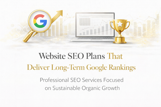 Bold website SEO plans banner highlighting long-term Google rankings, organic growth and sustainable search visibility