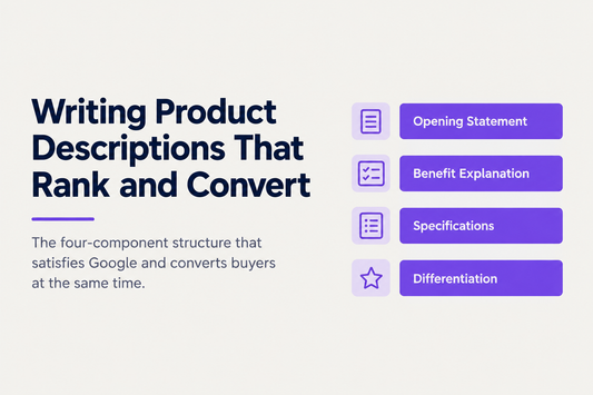 Writing product descriptions that rank and convert - the four-component structure that satisfies Google and converts buyers at the same time, from Savlo.