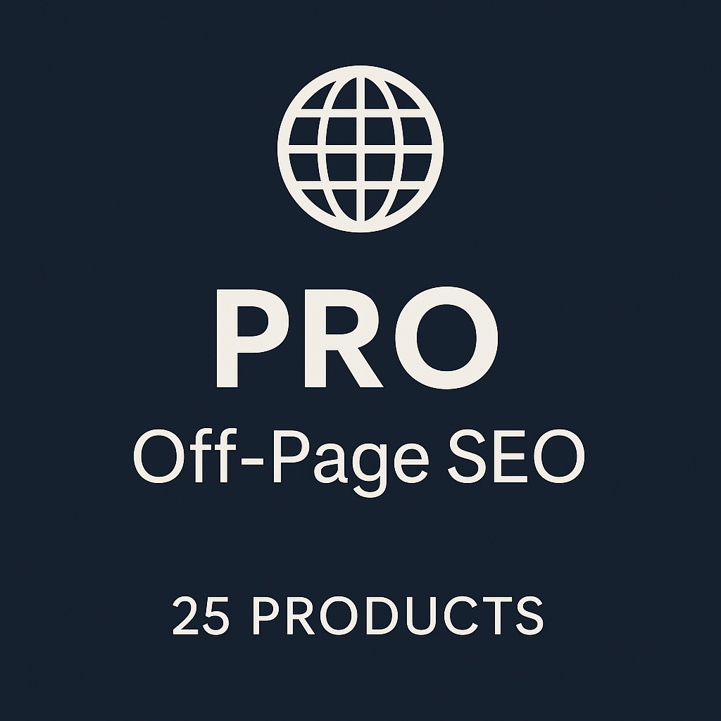 Pro and text for 'Off-Page SEO' with a globe icon on a dark blue background.