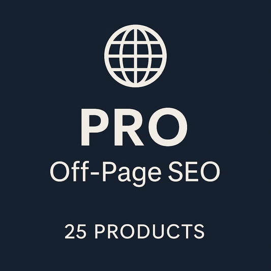 Pro and text for 'Off-Page SEO' with a globe icon on a dark blue background.