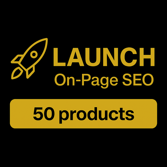 Yellow 'LAUNCH On-Page SEO' text with a rocket icon on a black background
