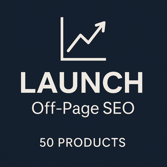 Icon with 'LAUNCH Off-Page SEO' text and a graph on a dark blue background