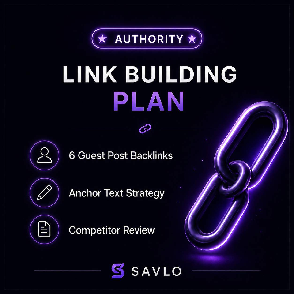 Authority link building plan with 6 guest post backlinks, anchor text strategy and competitor review