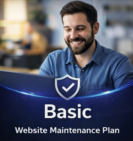Basic website maintenance plan banner for Shopify and business websites with essential ongoing care