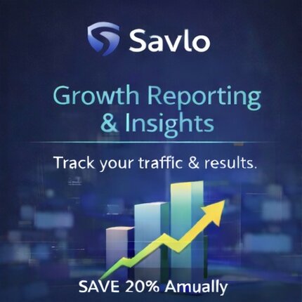 Monthly website growth reporting and insights service showing SEO progress, traffic performance, and conversion trends.