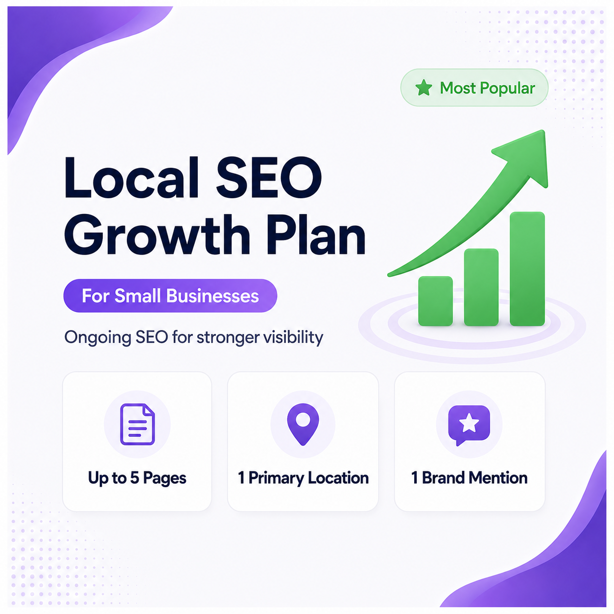 Local SEO Growth Plan for growing businesses with five-page optimisation, one location and one brand mention