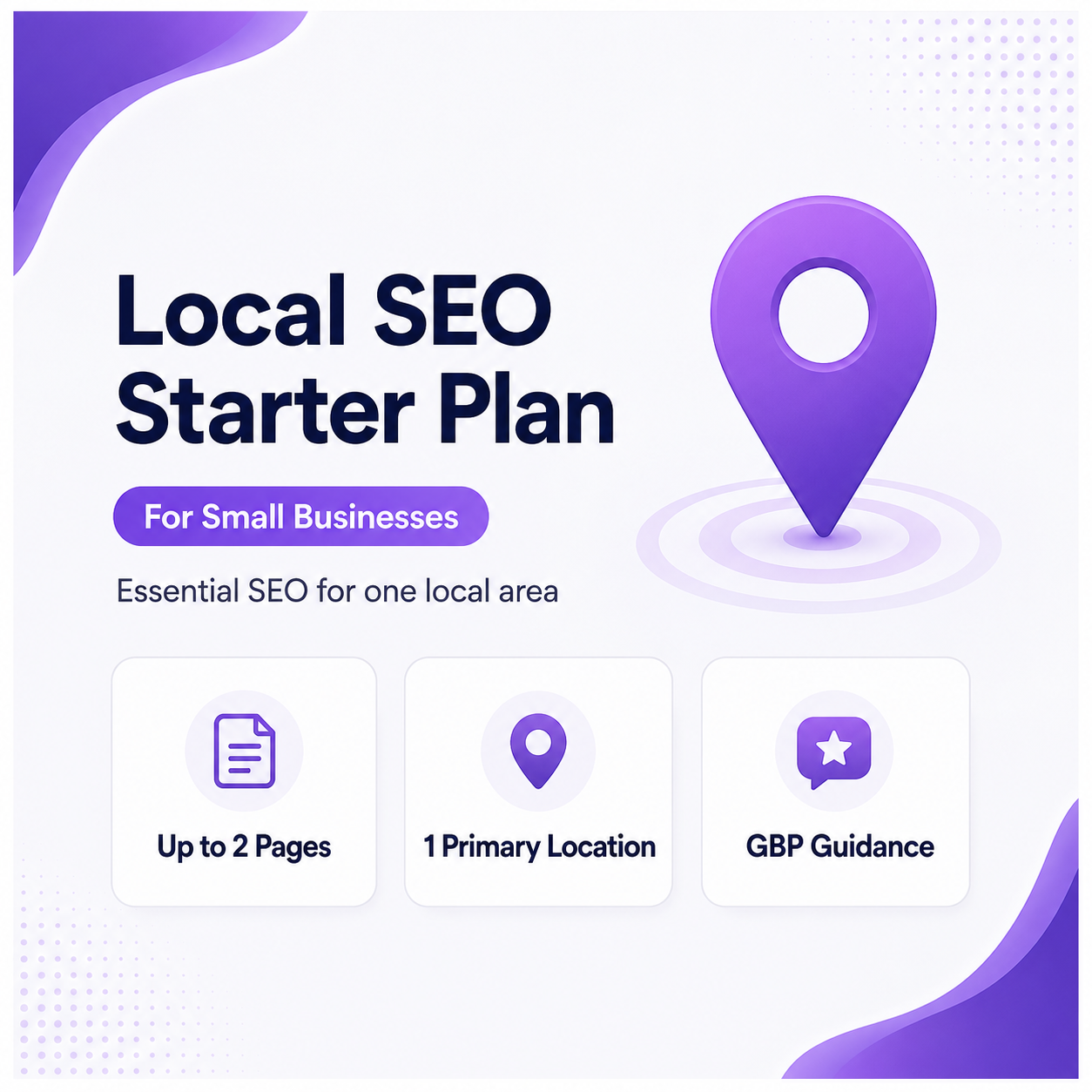 Local SEO Starter Plan for small businesses with two-page optimisation, one location and Google Business Profile guidance