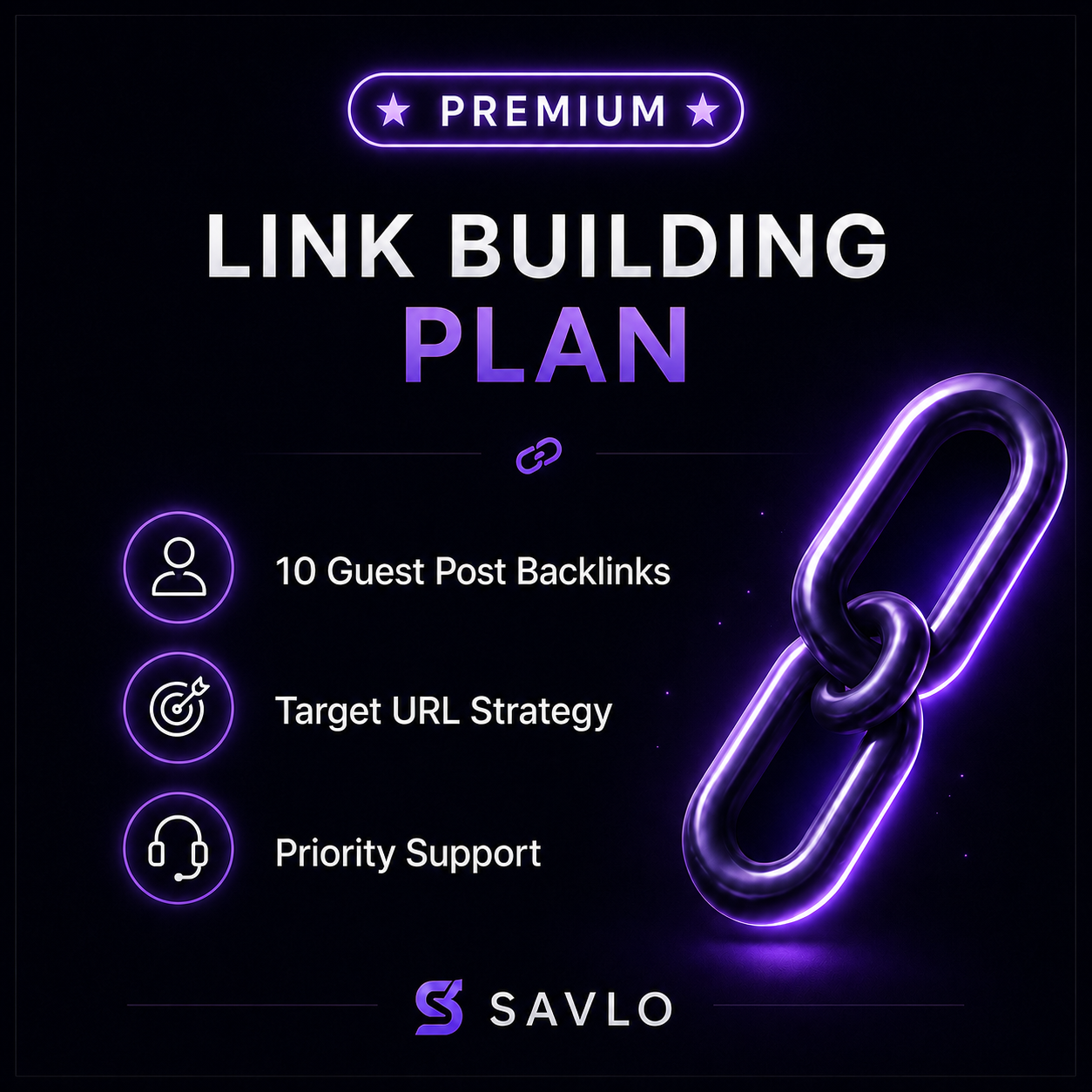 Premium link building plan with 10 guest post backlinks, target URL strategy and priority support