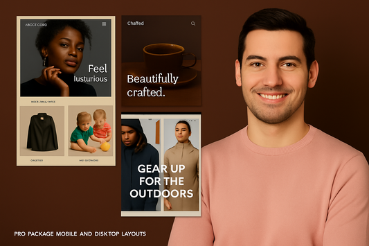 Mobile and desktop layout designs for Pro Website Package with custom branding and user-friendly navigation