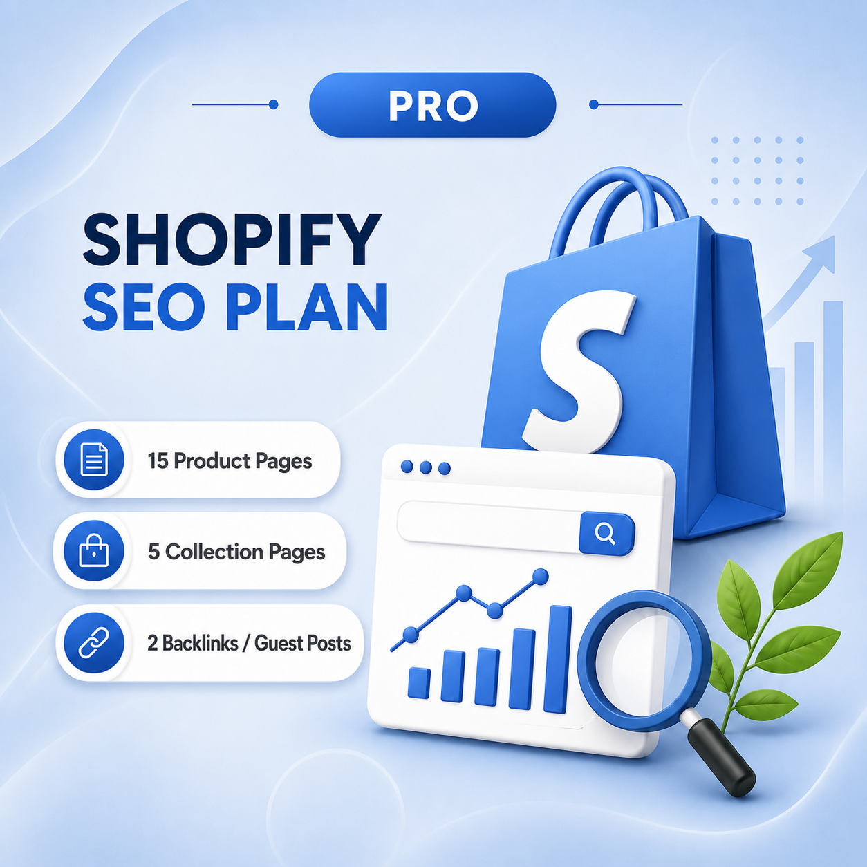Pro Shopify SEO plan for growing stores with product optimisation, collection SEO and guest post backlinks
