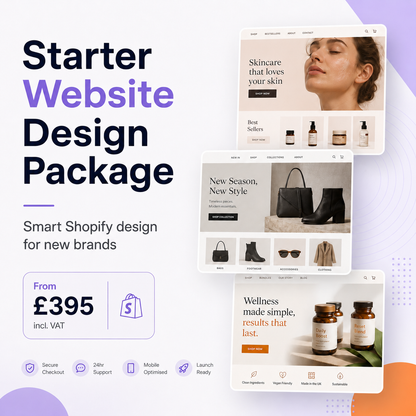 Smart Shopify website design package for new brands with launch ready ecommerce website examples
