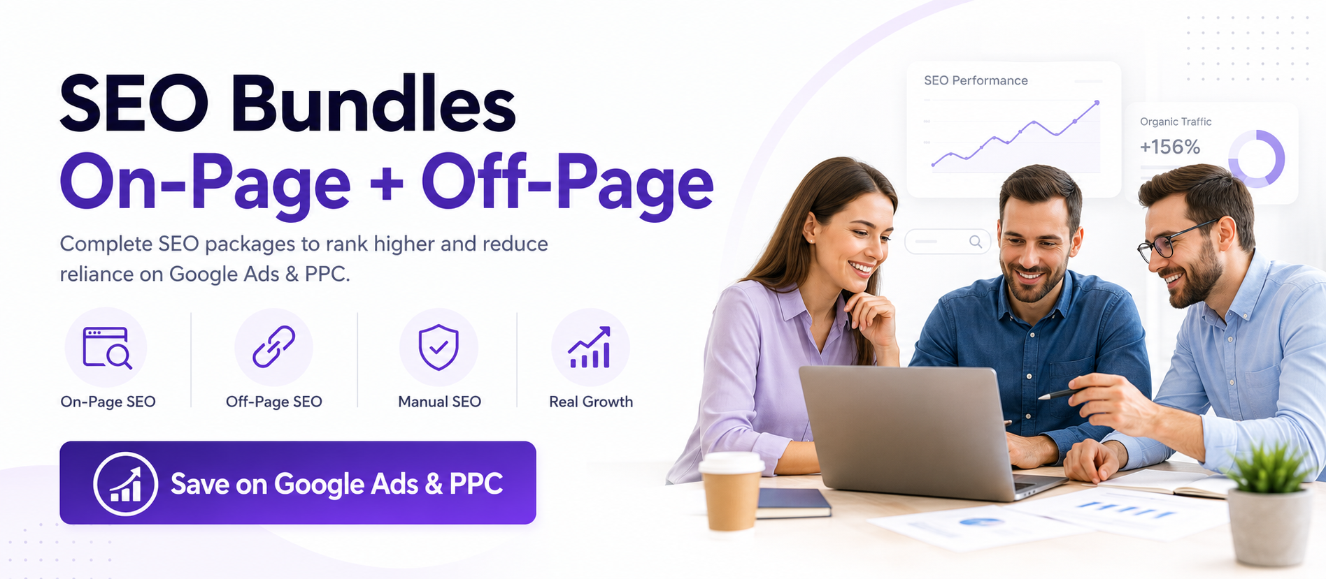 SEO bundles combining on-page and off-page SEO to improve rankings and reduce Google Ads costs